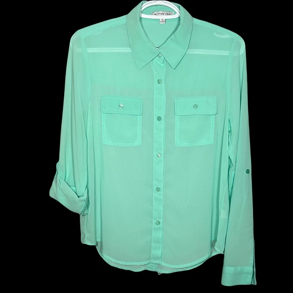 Active USA Tops - Women’s Sheer Button Down Shirt Size Medium. Active USA